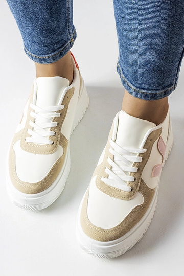 Zapatillas deportivas blancas con inserto rosa, "Plouffe"