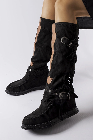 Botas boho mujer de ante negro con cuña cubierta Filiberta