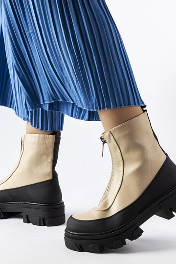 Botines de mujer beige con suela gruesa y cremallera Morley