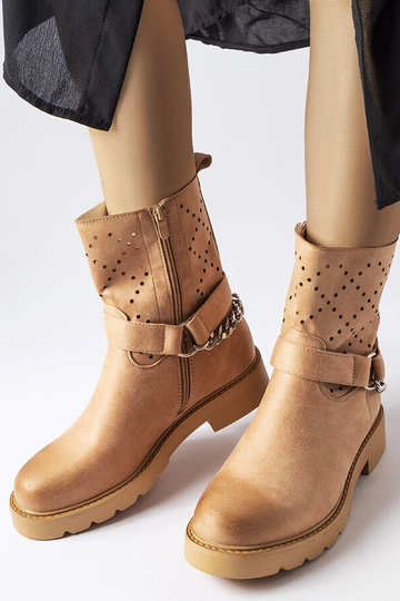 Botines calados beige con...