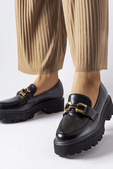 Mocasines negros para mujer con hebilla, "Piazzo"