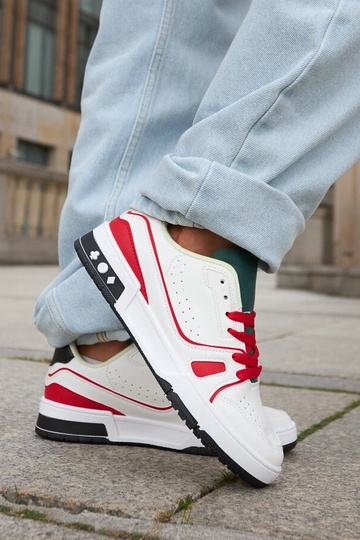Zapatos Archie rojos y blancos con lengüeta verde 2