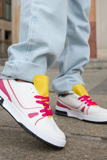 Zapatillas Archie rosas y blancas con lengüeta amarilla