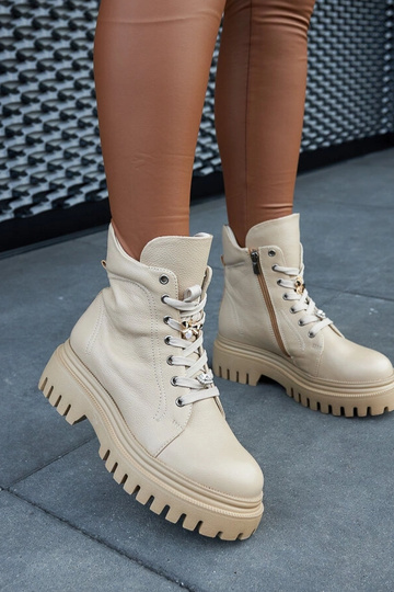 Botines beige de cuero con...