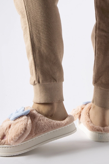 Pantuflas rosas calentitas con orejas y lazo Gilda 2
