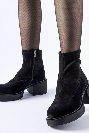Botines negros aislantes de taco macizo, piel natural, Maria 2