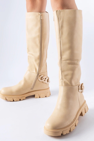 Botas planas beige con...