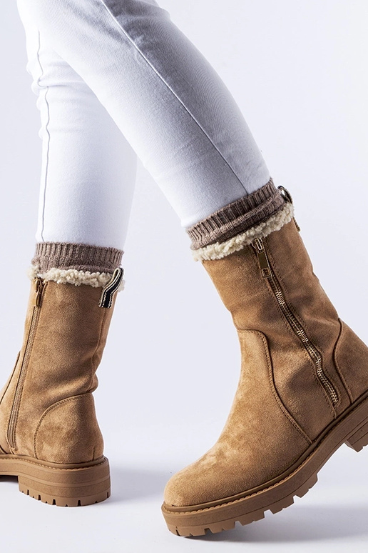 Botines acolchados beige con...