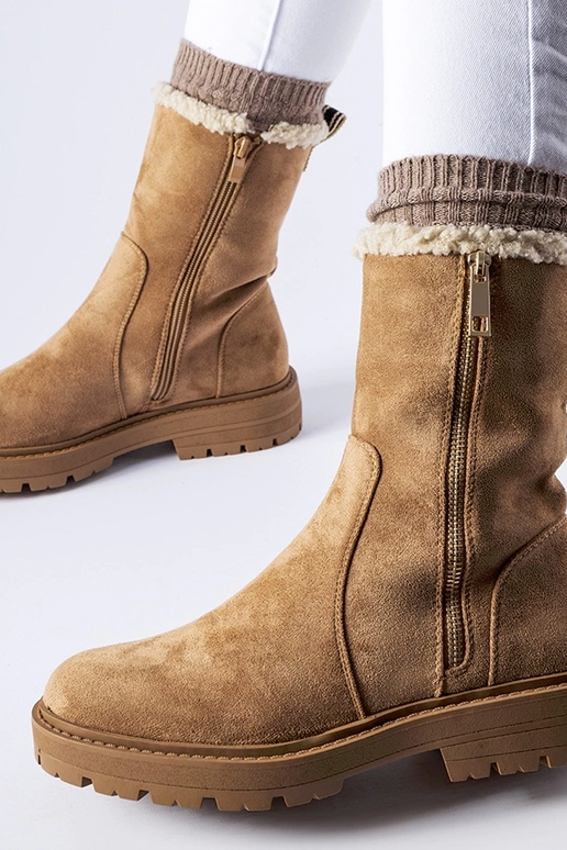 Botines acolchados beige con...