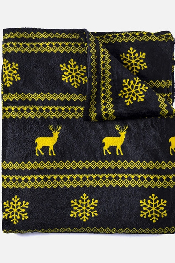 Manta negra Velma con motivos navideños en amarillo