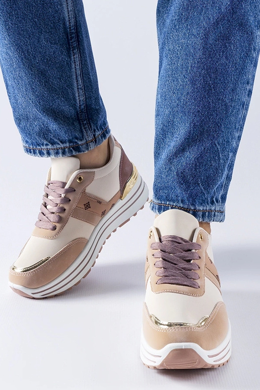 Zapatos de plataforma rosa-beige...