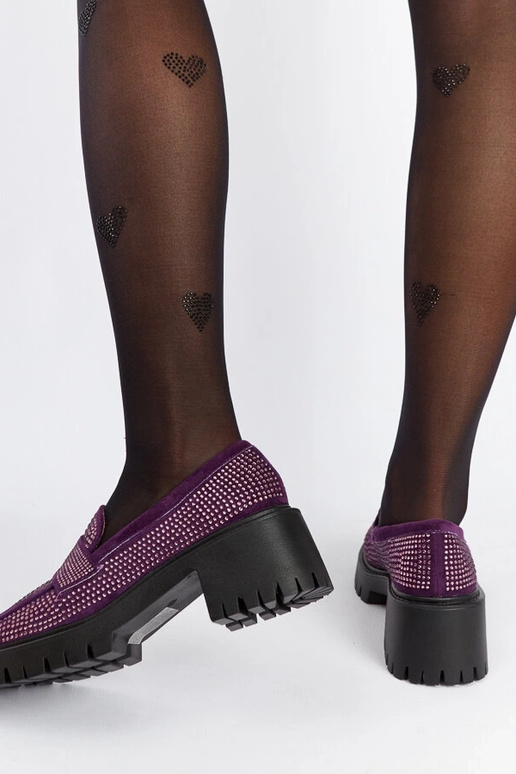 Mocasines morados con tacón enorme Padre