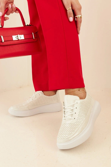 Zapatillas plateadas de mujer con plataforma, cordones, caladas Lori