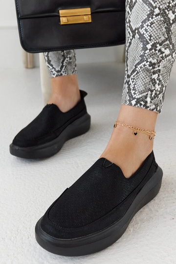 Zapatos de mujer negros calados, sin cordones, con suela gruesa, Marcie