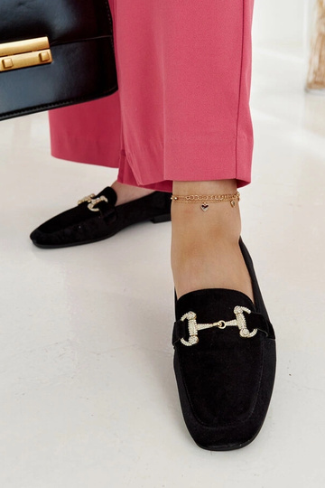 Mocasines de terciopelo negro con circonitas Fabrizia