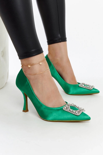 Stilettos satinados verdes con circonitas Clemente 2
