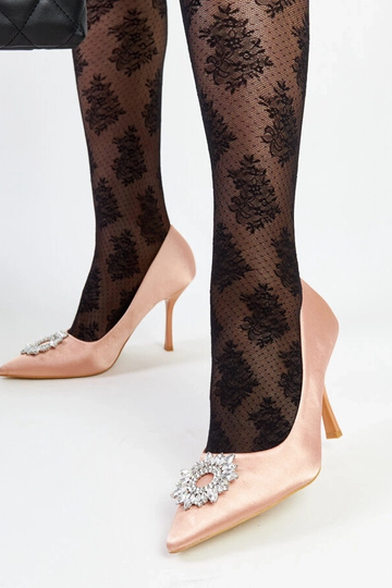Stilettos satinados beige con circonitas Clemente