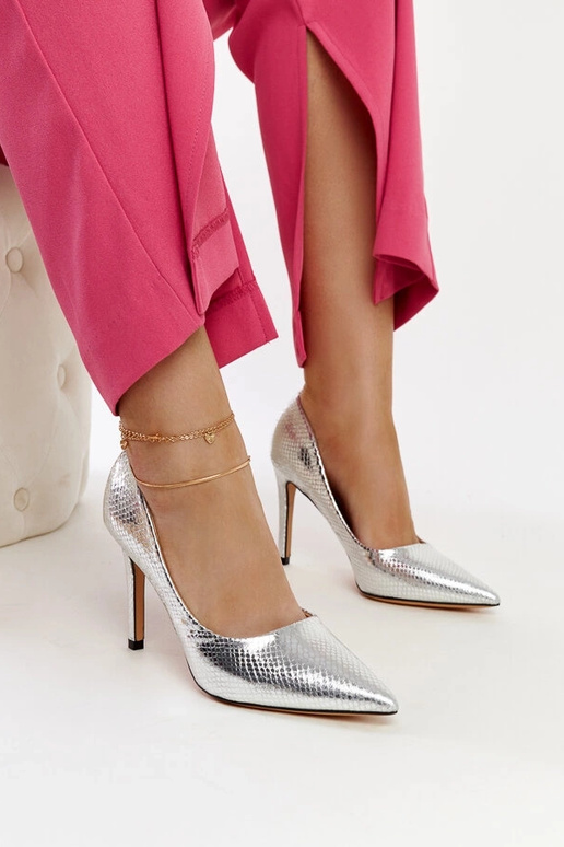 Zapatos de tacón plateados lacados Wines