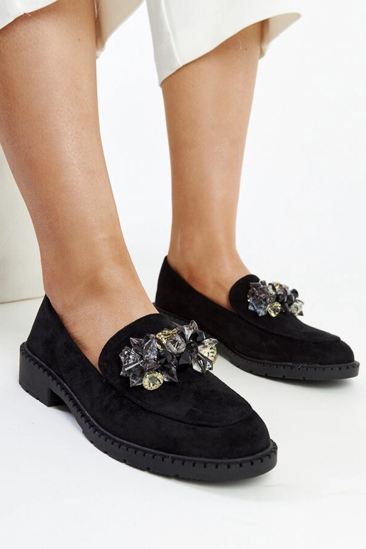 Mocasines de ante negro con cristales...