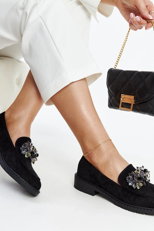 Mocasines de ante negro con cristales...