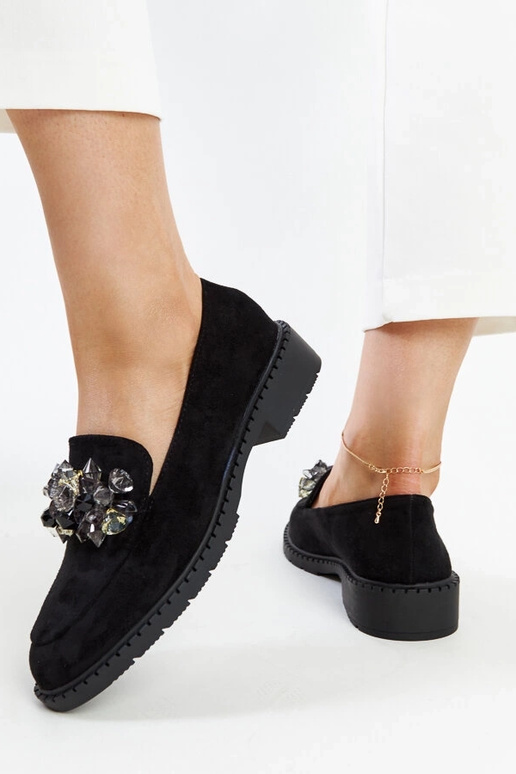 Mocasines de ante negro con cristales...