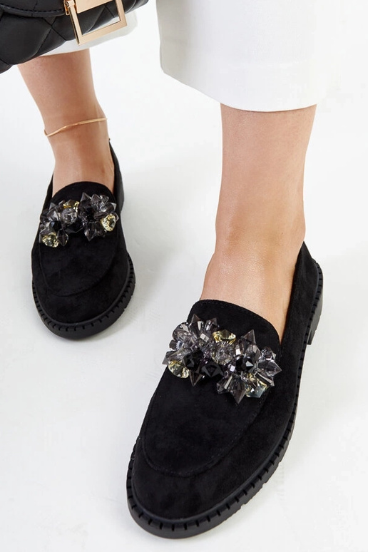 Mocasines de ante negro con cristales...