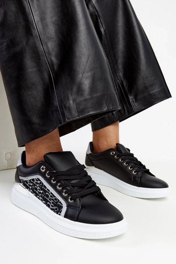 Zapatillas de plataforma negras con purpurina Fekete