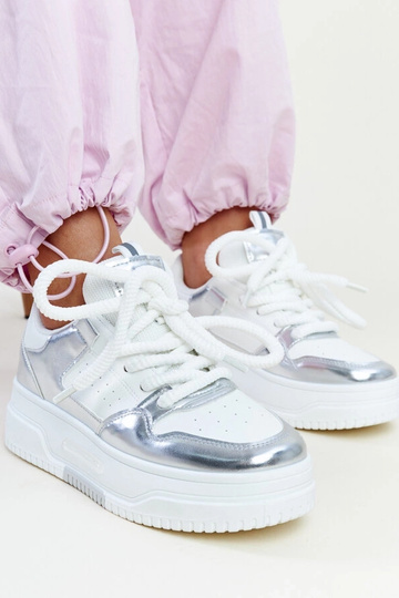Zapatillas de plataforma alta Lengyel en color blanco y plateado