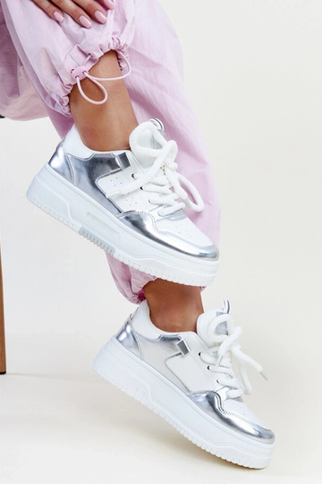 Zapatillas de plataforma alta Lengyel en color blanco y plateado 2