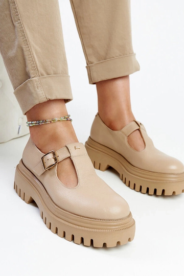 Zapatos de cuero beige oscuro Karino