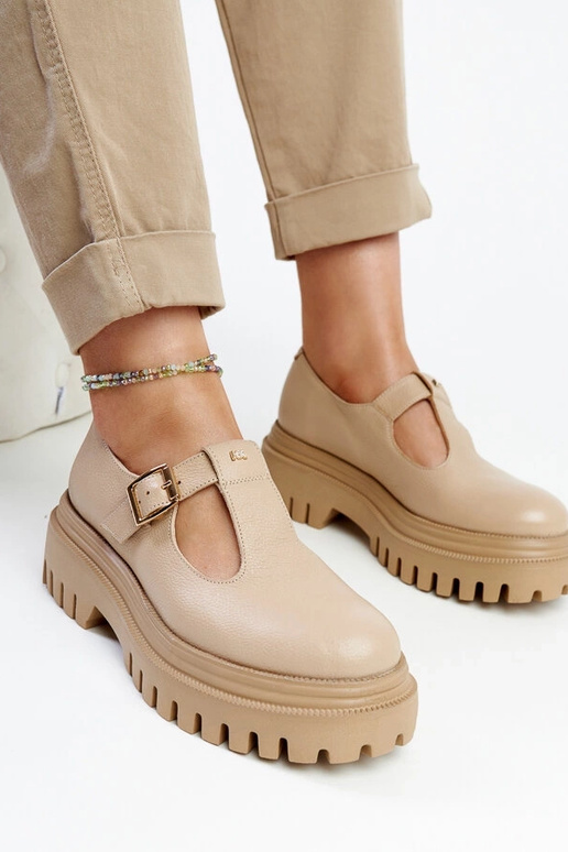 Zapatos de cuero beige oscuro Karino