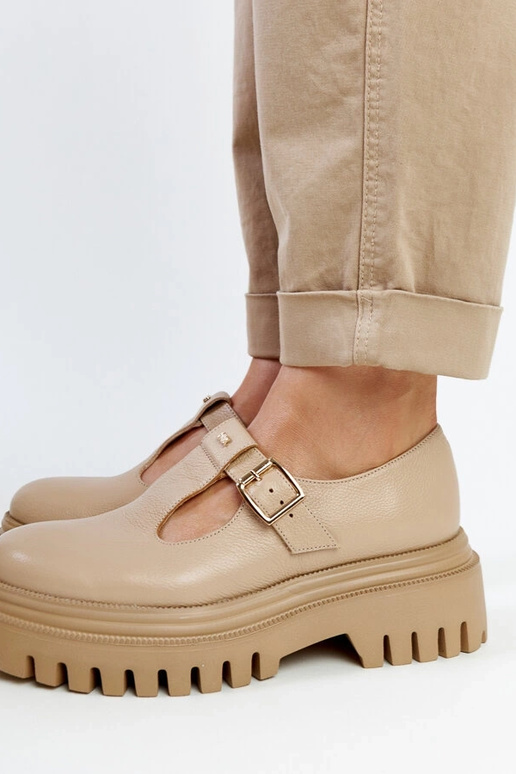 Zapatos de cuero beige oscuro Karino