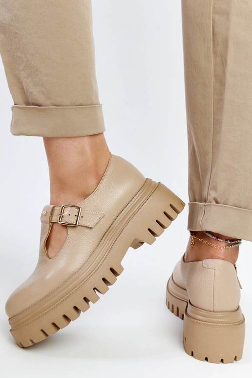 Zapatos de cuero beige oscuro Karino