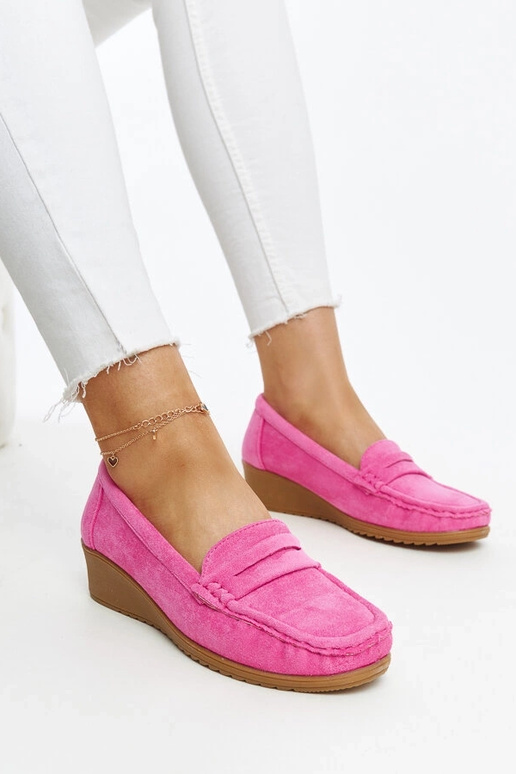 Mocasines de cuña de ante rosa oscuro...