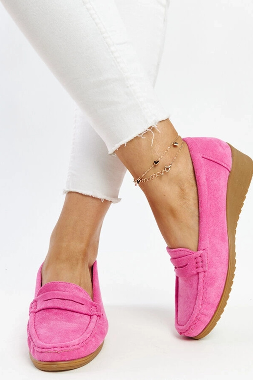Mocasines de cuña de ante rosa oscuro...