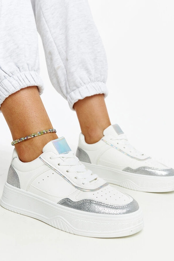 Zapatillas blancas y plateadas con suela más gruesa Rumai