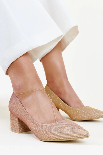 Zapatos de salón rosas brillantes con tacón de bloque de Laity