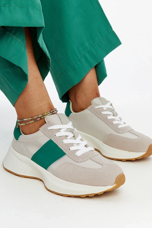 Zapatillas de cuero gris y verde Ganim