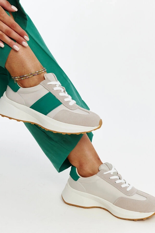 Zapatillas de cuero gris y verde Ganim