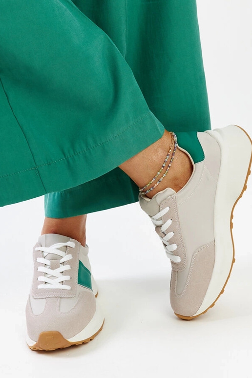 Zapatillas de cuero gris y verde Ganim