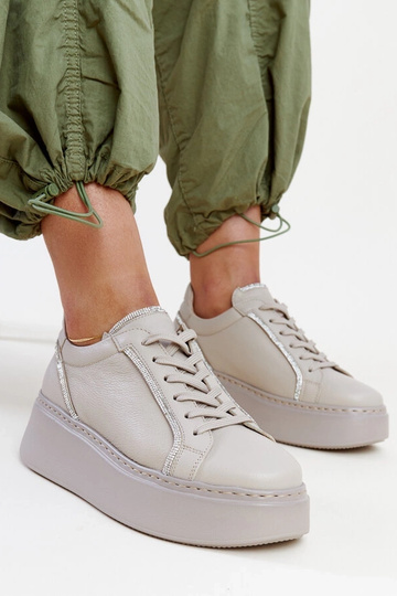 Zapatillas de cuero beige oscuro con circonitas Karino 2
