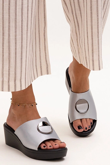 Sandalias de cuña plateadas con hebilla Keirenh 2