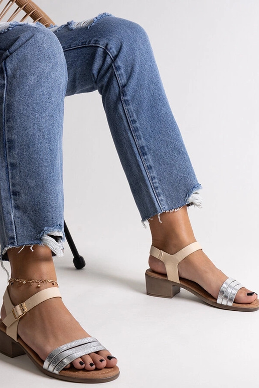 Sandalias de tacón bajo plateadas...