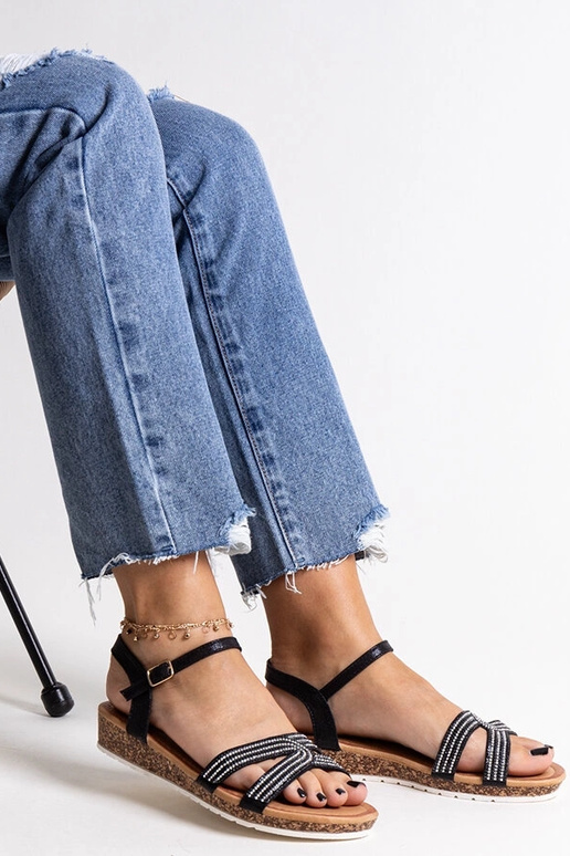 Sandalias negras de cuña baja Saila