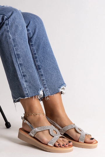 Sandalias de plataforma plateadas con circonitas Mifsa
