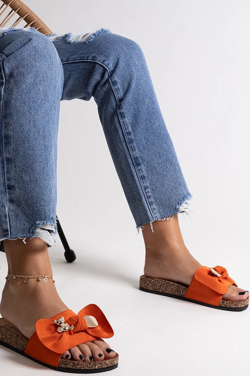 Chanclas naranjas con lazo y osito de...