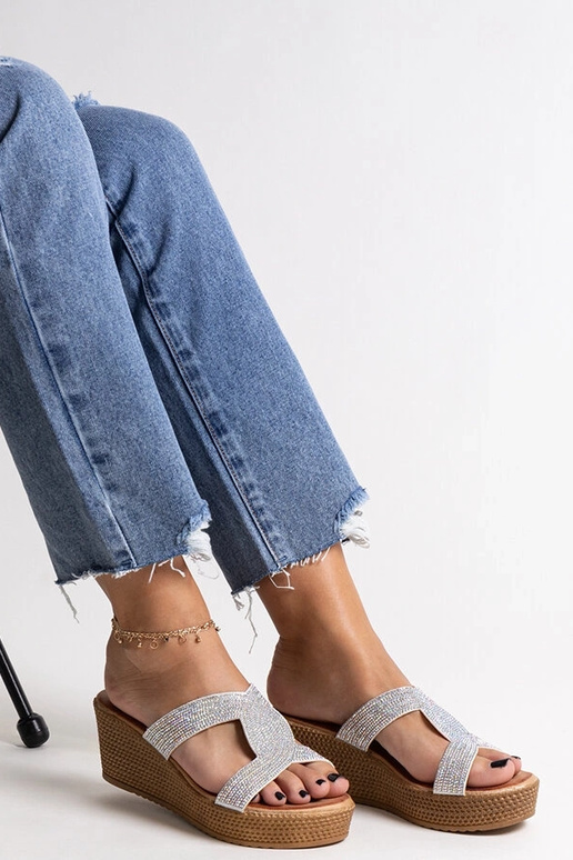 Sandalias de cuña plateadas con...