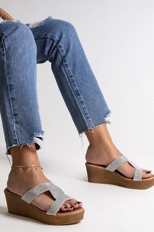 Sandalias de cuña plateadas con...