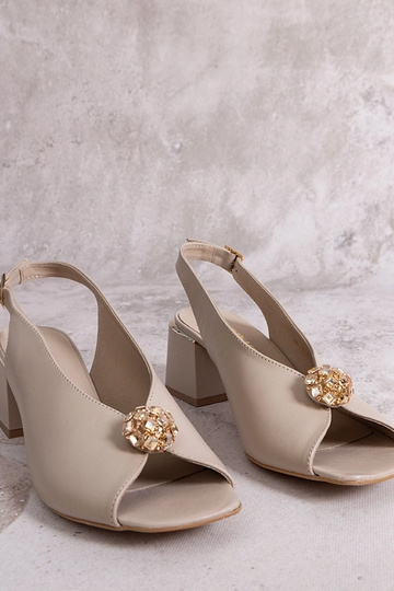 Sandalias de tacón de piel beige Karino