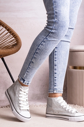 Zapatillas altas plateadas de malla brillante de Ranifali